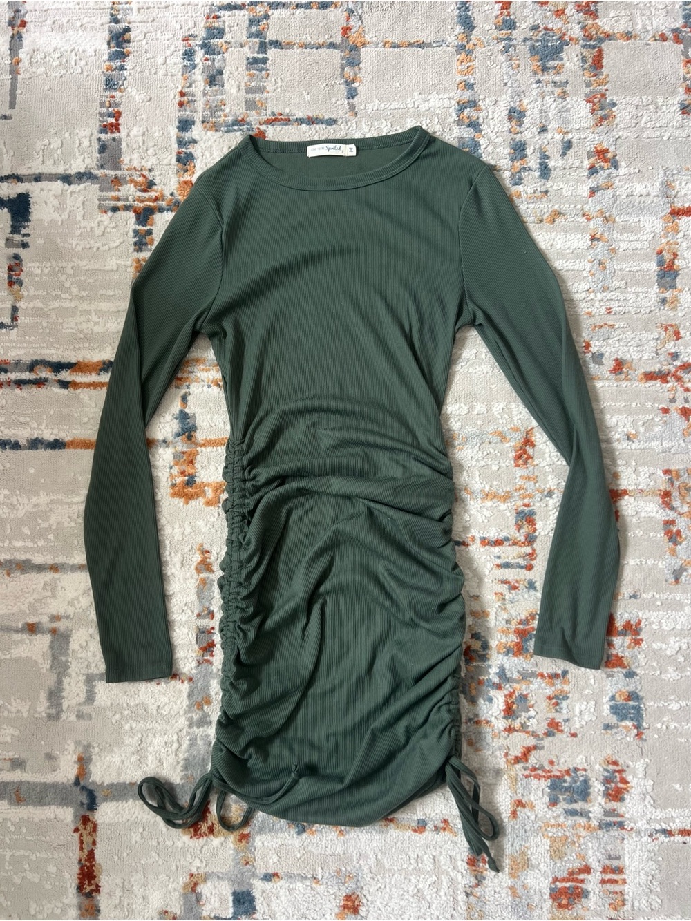 Live To Be Spoiled Ribbed Long Sleeve Top in Olive Green